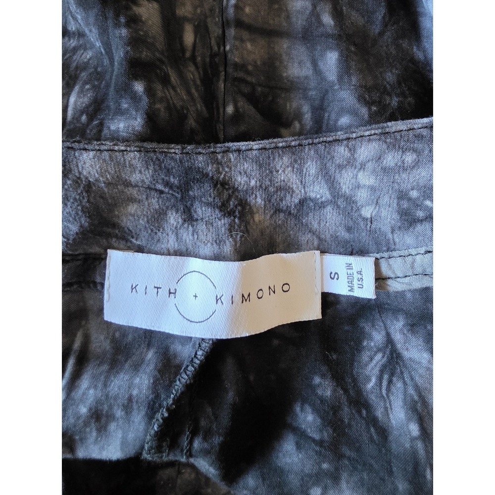 KITH + KIMONO Women S Black Grey Tie Dye Short Sleeve Wrap Robe Cover Up - Picture 3 of 5